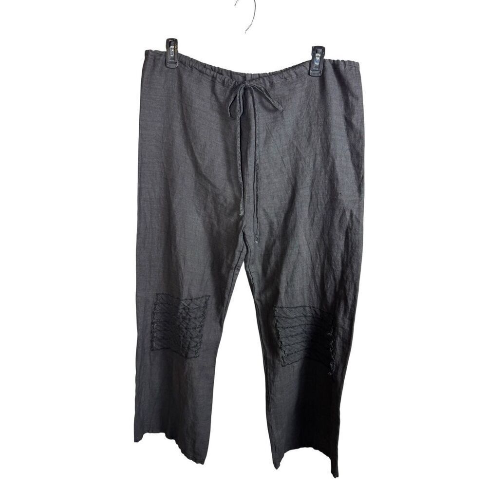Cynthia Ashby 100% Linen Wide Leg Pants Pull On Gray Medium Lagenlook